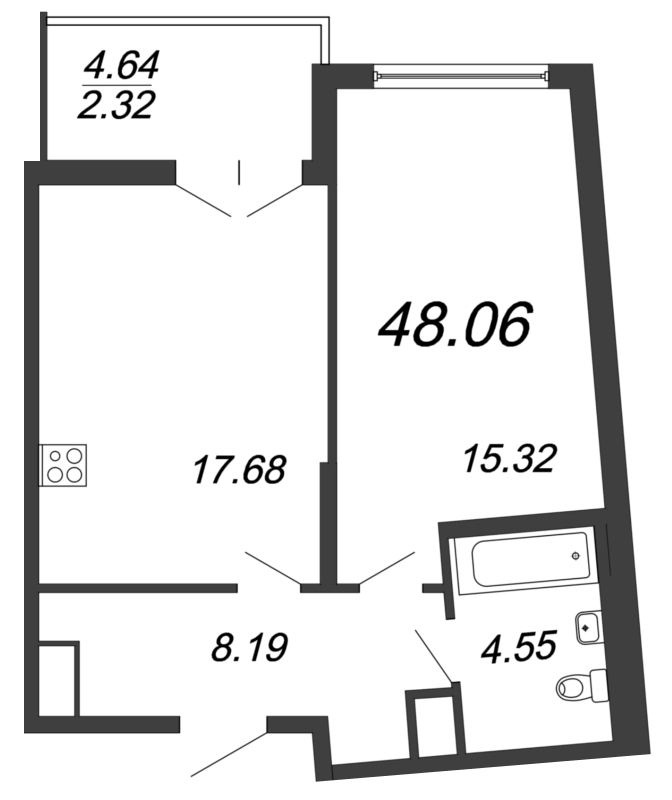 Продажа 2-комнатной (Евро) квартиры 48.06 м2, 9/18 этаж, ЖК «Колумб» - план-схема