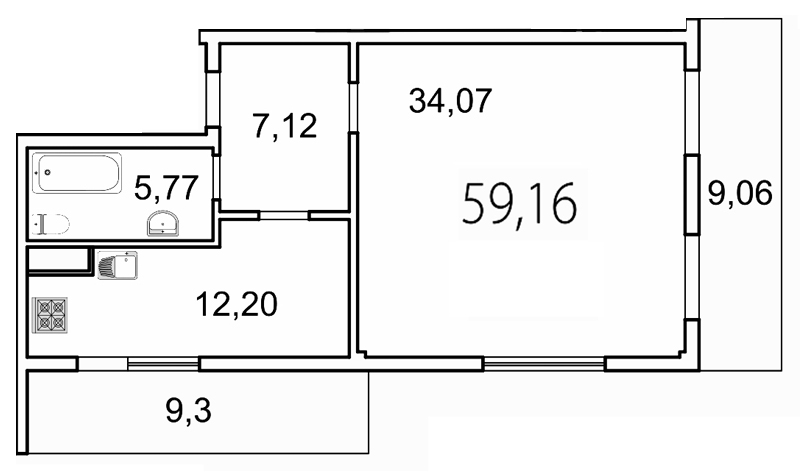 Продажа 1-комнатной квартиры 64.7 м2, 2/4 этаж, ЖК «Лахта Парк» - план-схема