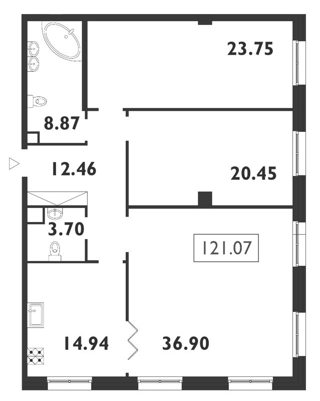 Продажа 3-комнатной квартиры 121.2 м2, 4/8 этаж, ЖК «Neva Haus» - план-схема