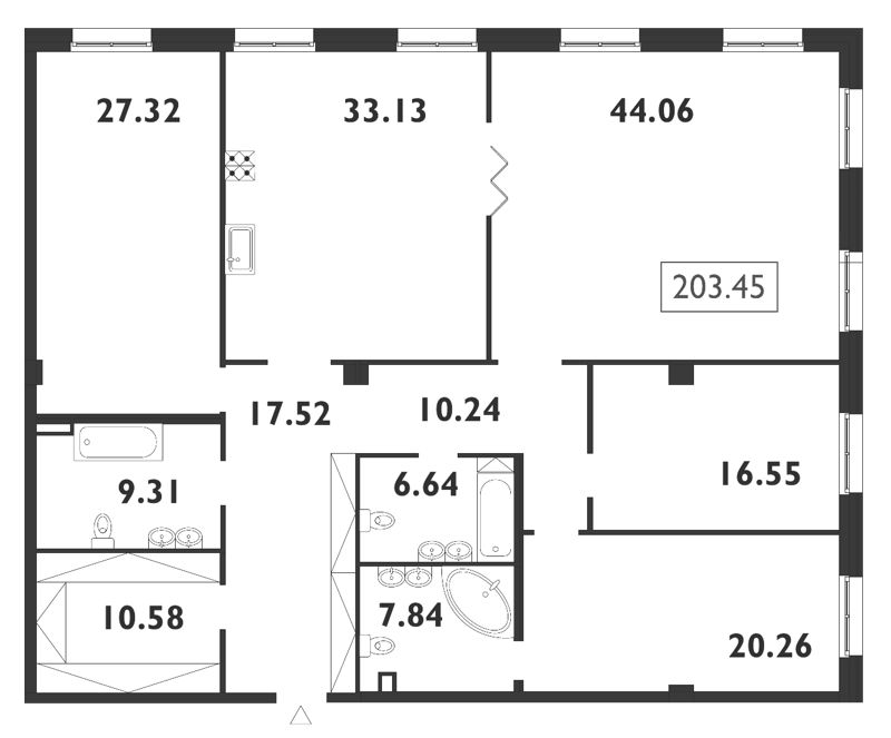 Продажа 5-комнатной (Евро) квартиры 203.6 м2, 2/8 этаж, ЖК «Neva Haus» - план-схема