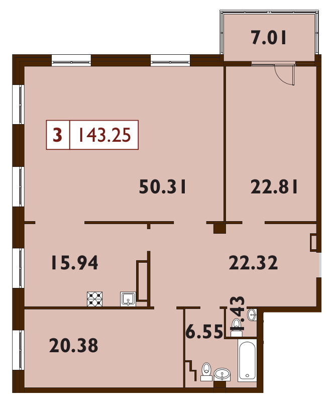 Продажа 3-комнатной квартиры 142.7 м2, 8/9 этаж, ЖК «Neva Haus» - план-схема