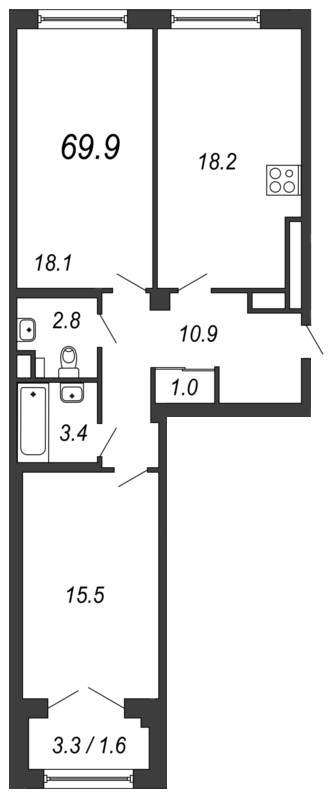 Продажа 2-комнатной квартиры 72.2 м2, 6/7 этаж, ЖК «Victory Plaza» - план-схема