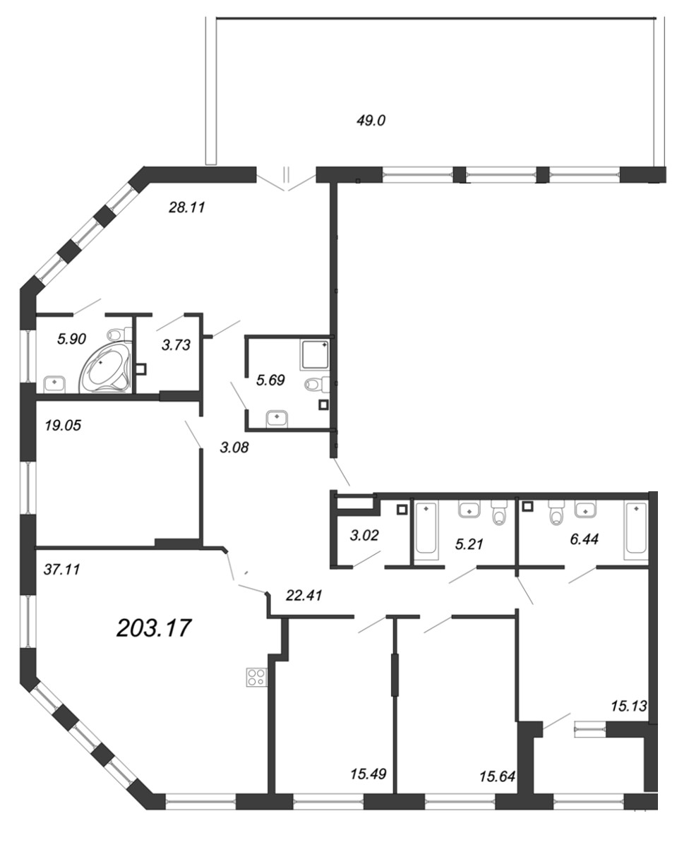 Продажа 5-комнатной квартиры 204.1 м2, 2/9 этаж, ЖК «Петровская Доминанта» - план-схема