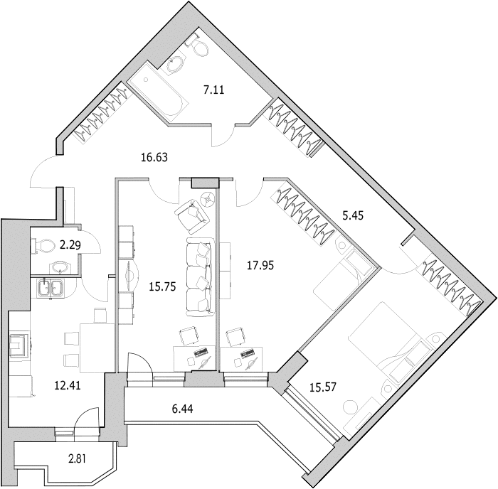 Продажа 3-комнатной квартиры 97.78 м2, 5/0 этаж, ЖК «Байрон» - план-схема