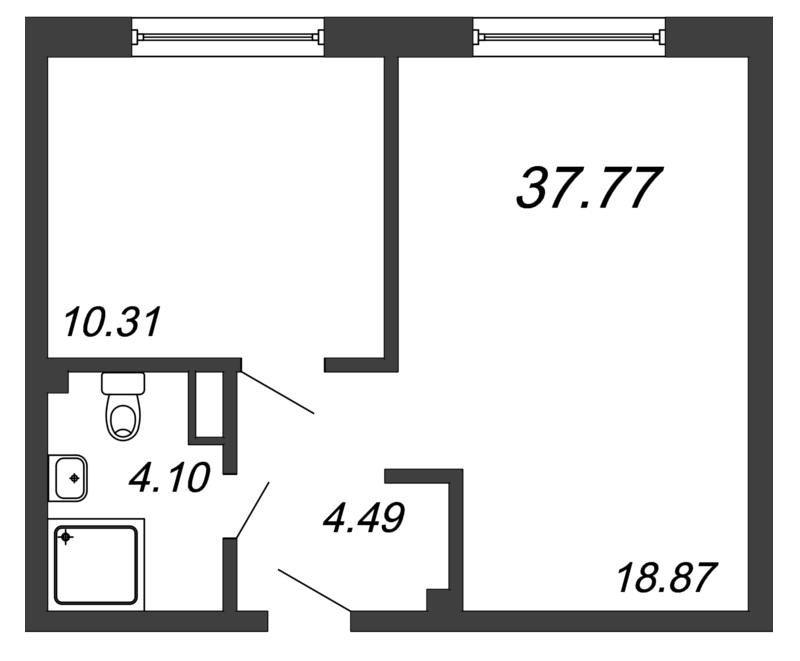 Продажа 2-комнатной (Евро) квартиры 37.77 м2, 9/14 этаж, ЖК «In2it» - план-схема