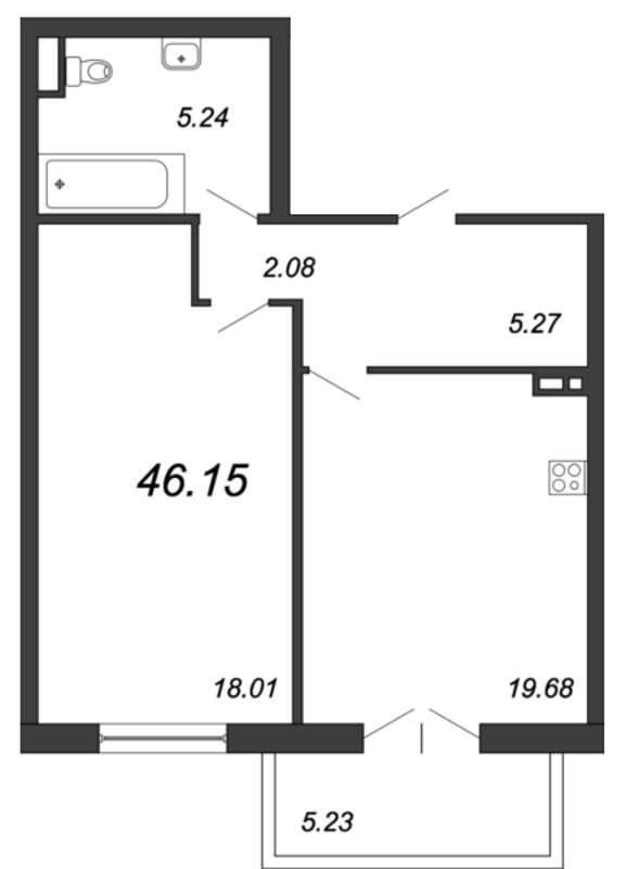 Продажа 1-комнатной квартиры 46.8 м2, 4/9 этаж, ЖК «Петровская Доминанта» - план-схема