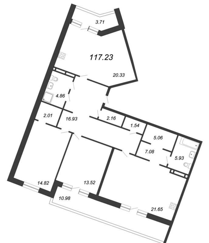 Продажа 4-комнатной (Евро) квартиры 117.23 м2, 12/12 этаж, ЖК «Ariosto» - план-схема