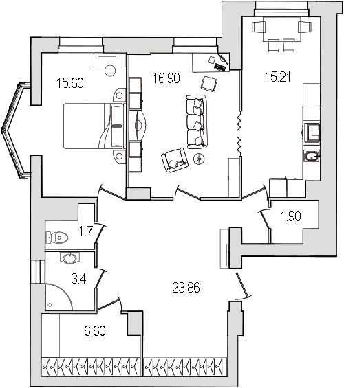 Продажа 2-комнатной квартиры 86.7 м2, 2/0 этаж, ЖК «Шекспир» - план-схема