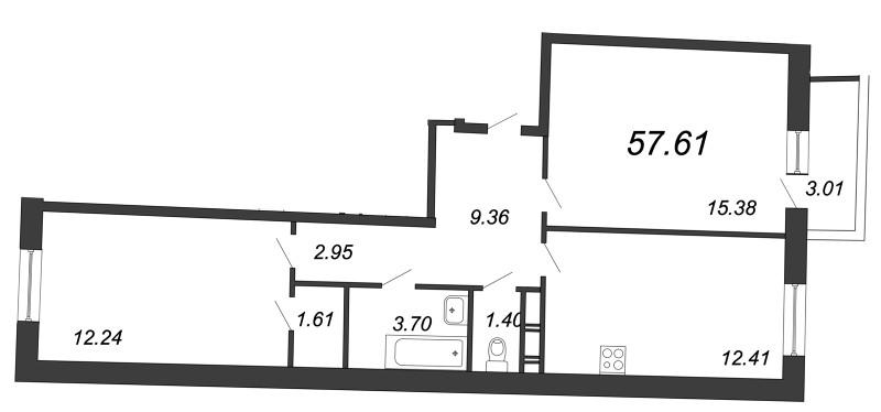 Продажа 2-комнатной квартиры 57.61 м2, 12/12 этаж, ЖК «Ariosto» - план-схема