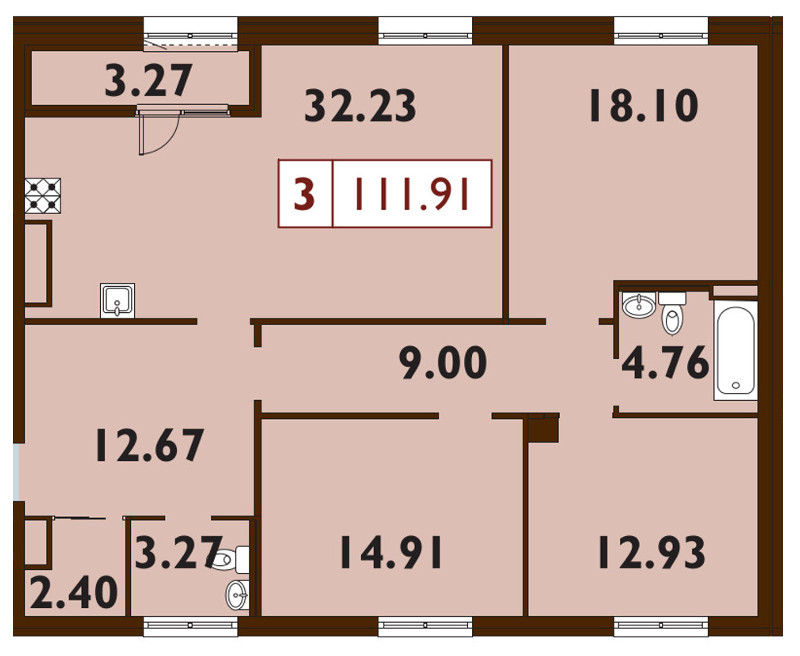 Продажа 3-комнатной квартиры 112.2 м2, 9/9 этаж, ЖК «Neva Haus» - план-схема