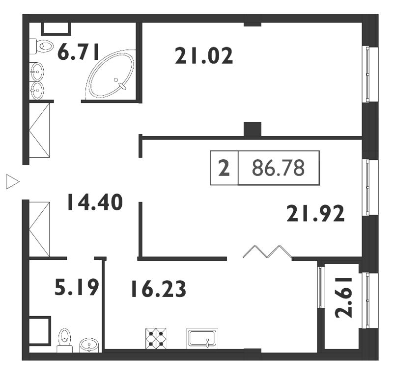 Продажа 2-комнатной квартиры 87.1 м2, 5/8 этаж в ЖК «Neva Haus» - план-схема