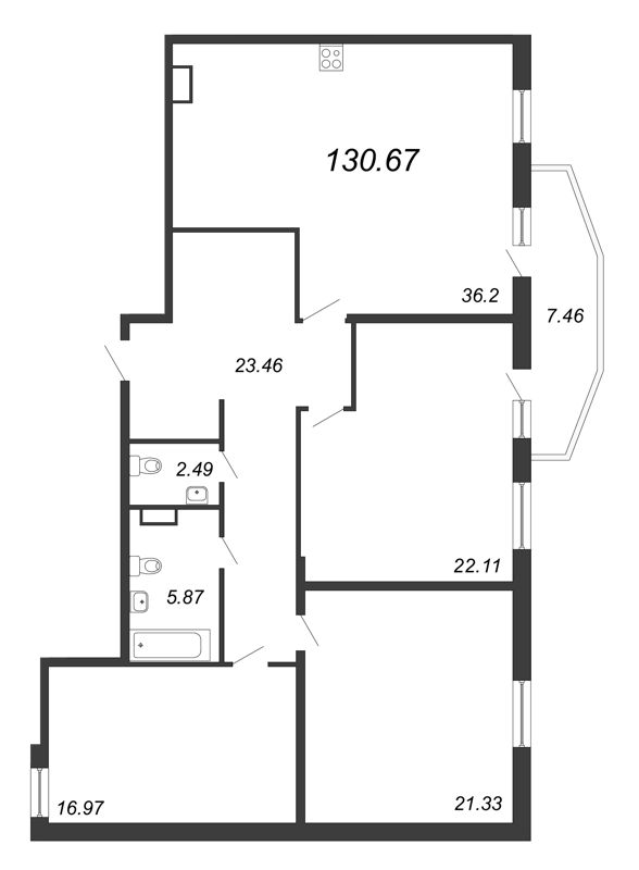 Продажа 3-комнатной квартиры 130.67 м2, 8/16 этаж в ЖК «PROMENADE» - план-схема