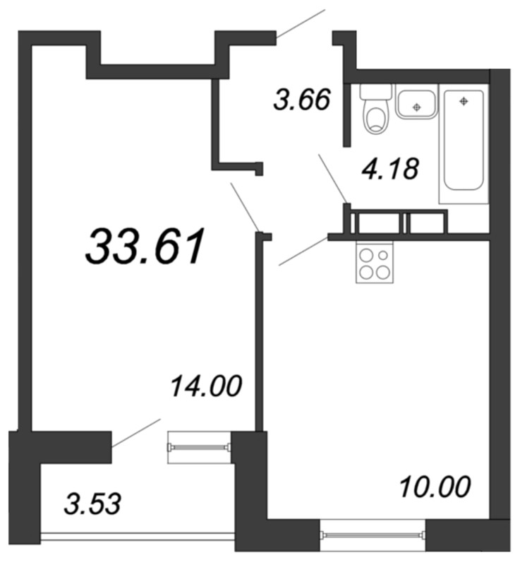 Продажа 1-комнатной квартиры 33.61 м2, 16/18 этаж в ЖК «Магеллан» - план-схема