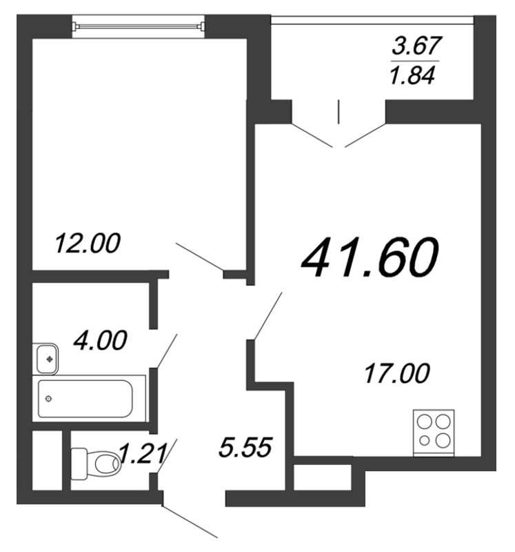 Продажа 2-комнатной (Евро) квартиры 41.6 м2, 6/18 этаж в ЖК «Колумб» - план-схема