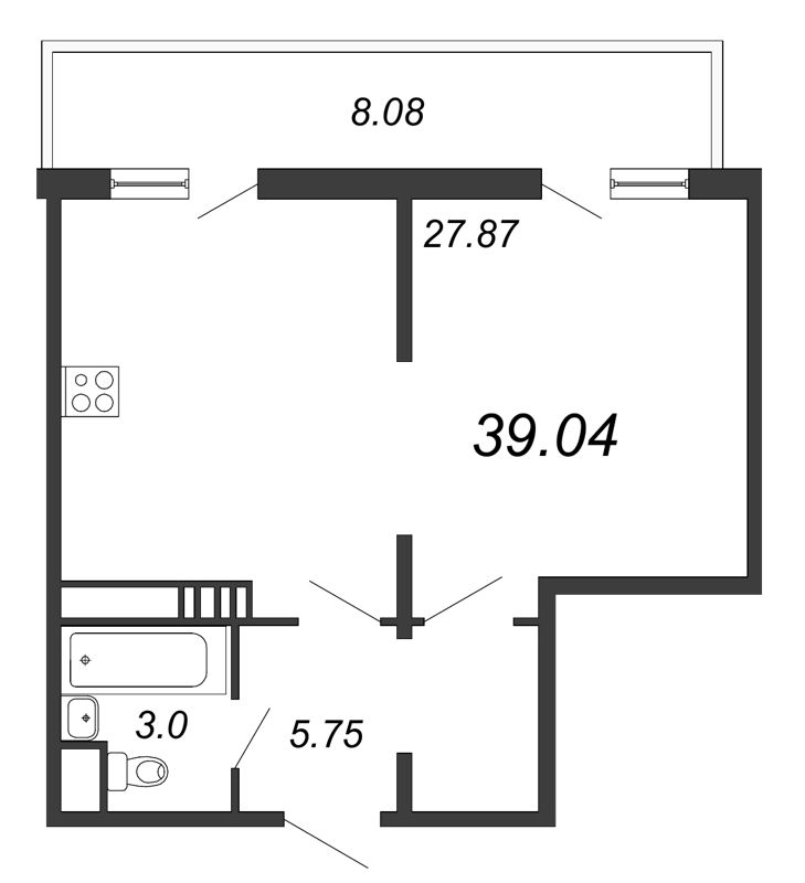 Продажа квартиры-студии 39.3 м2, 11/11 этаж, ЖК «All Inclusive» - план-схема