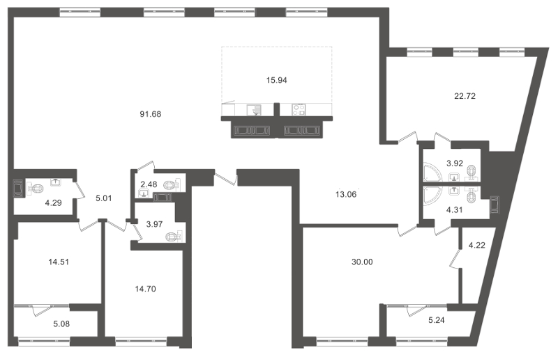 Продажа 3-комнатной (Евро) квартиры 240.7 м2, 7/7 этаж, ЖК «Приоритет» - план-схема