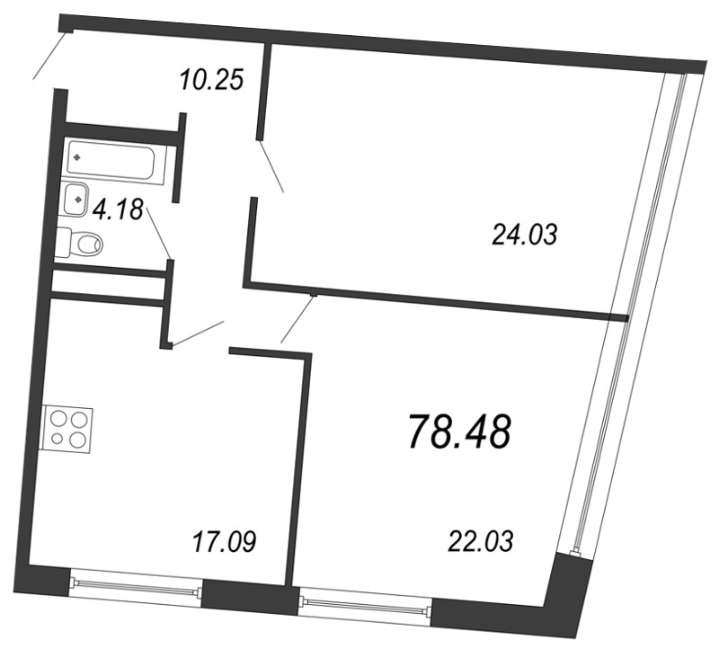 Продажа 2-комнатной квартиры 78.48 м2, 9/11 этаж в ЖК «Next» - план-схема
