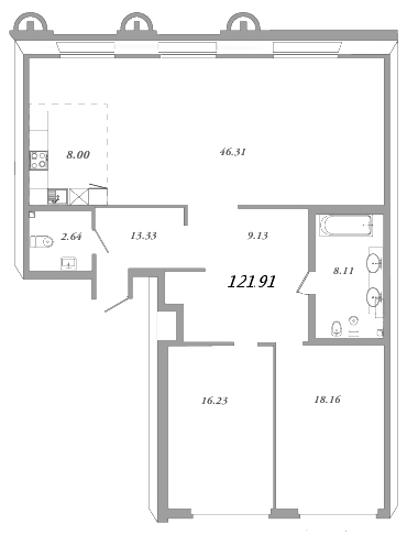 Продажа 3-комнатной (Евро) квартиры 121.91 м2, 5/7 этаж, ЖК «Приоритет» - план-схема
