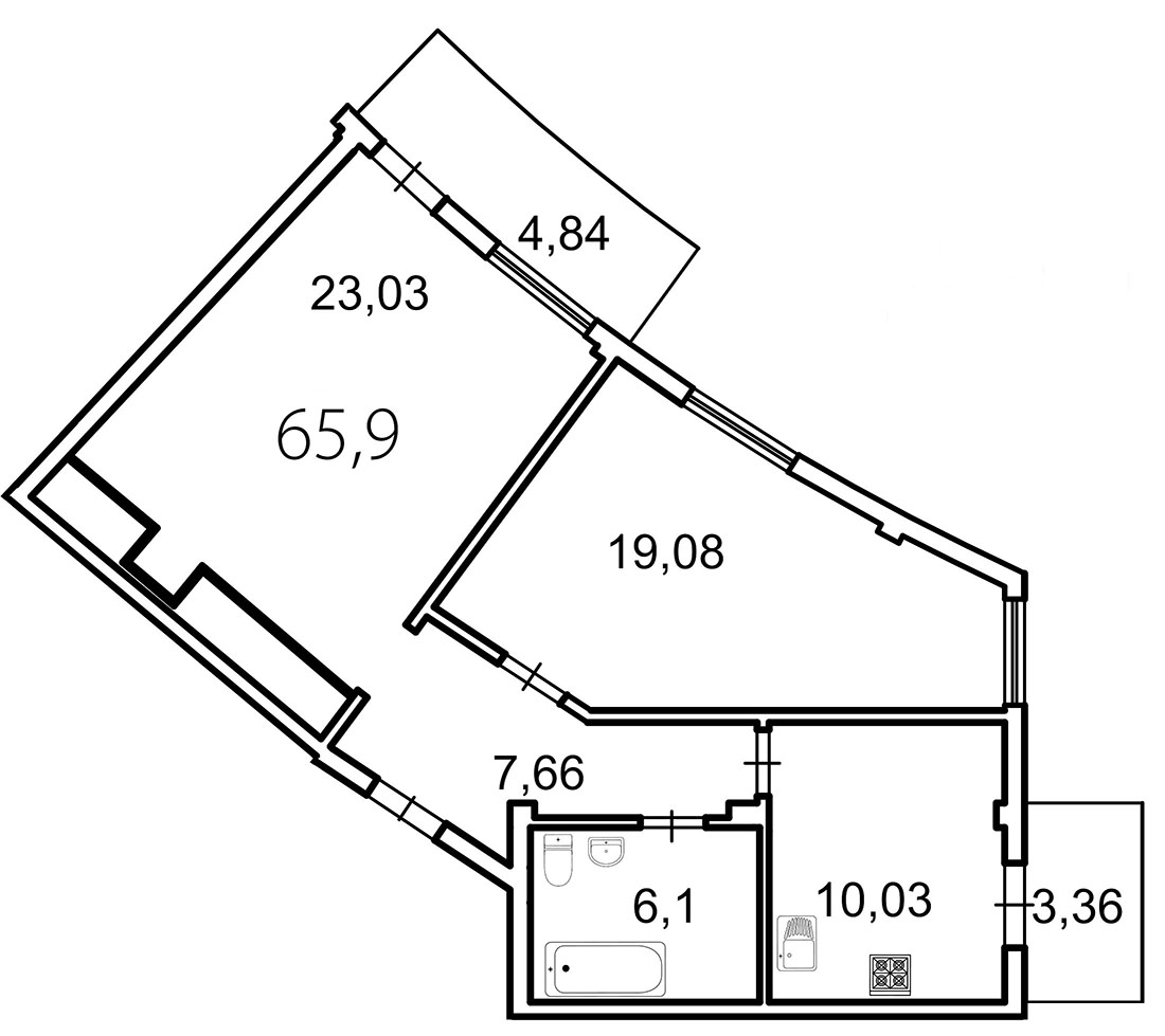 Продажа 2-комнатной квартиры 68.4 м2, 2/4 этаж в ЖК «Лахта Парк» - план-схема