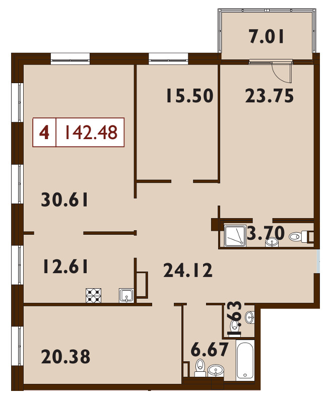 Продажа 4-комнатной квартиры 142 м2, 5/9 этаж в ЖК «Neva Haus» - план-схема