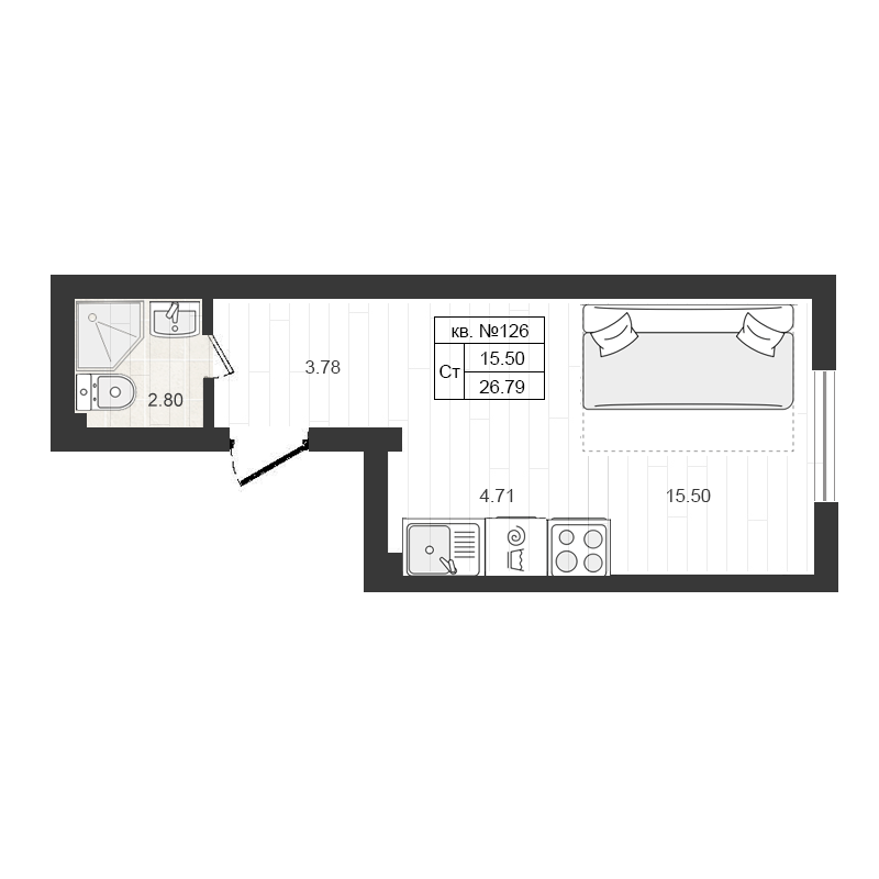 Продажа квартиры-студии 26.79 м2, 4/4 этаж, ЖК «Верево-сити» - план-схема