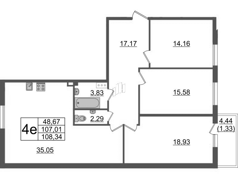 Продажа 4-комнатной (Евро) квартиры 107.9 м2, 3/9 этаж, ЖК «TESORO» - план-схема