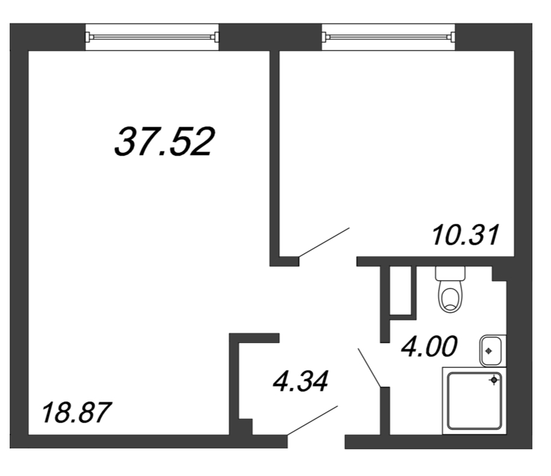 Продажа 2-комнатной (Евро) квартиры 37.52 м2, 8/14 этаж, ЖК «In2it» - план-схема