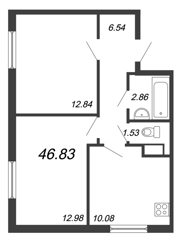 Продажа 2-комнатной квартиры 47.1 м2, 1/9 этаж, ЖК «Jaanila Драйв» - план-схема
