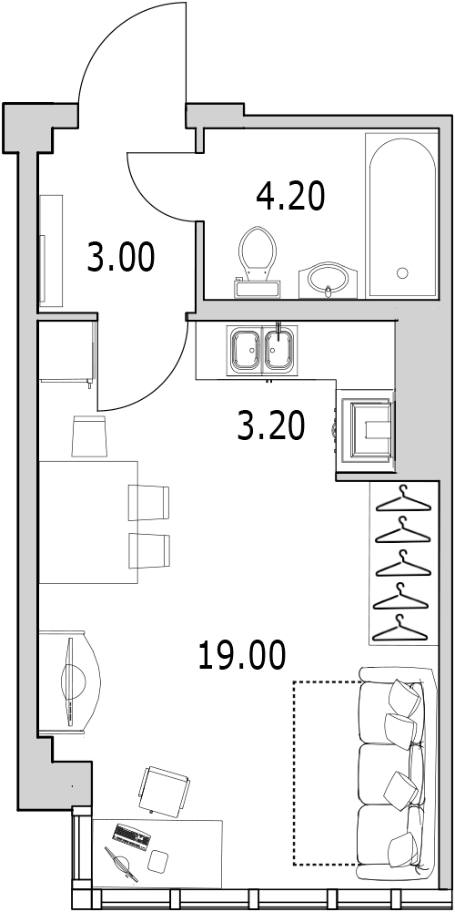 Продажа квартиры-студии 29.4 м2, 4/5 этаж, ЖК «Байрон» - план-схема