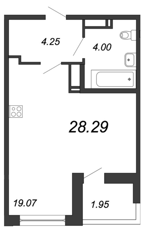Продажа квартиры-студии 28.29 м2, 16/18 этаж в ЖК «Магеллан» - план-схема