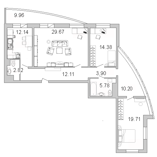 Продажа 3-комнатной квартиры 114.7 м2, 14/0 этаж, ЖК «Лондон парк» - план-схема