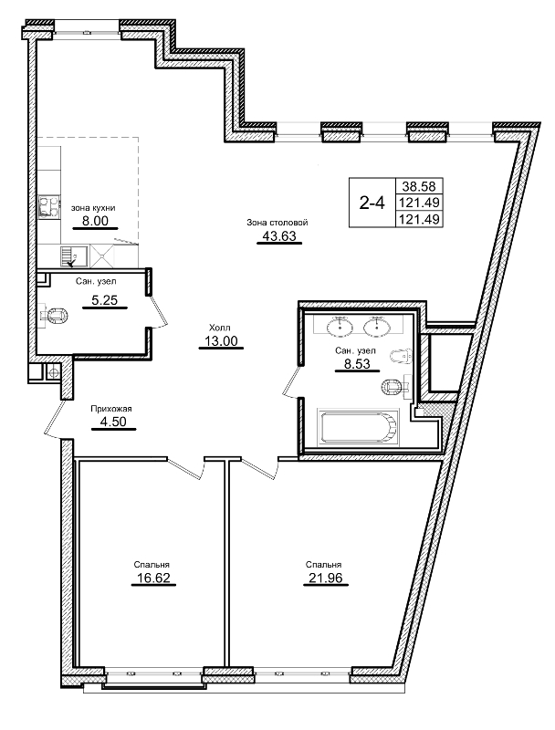 Продажа 3-комнатной (Евро) квартиры 119.8 м2, 2/7 этаж, ЖК «Приоритет» - план-схема