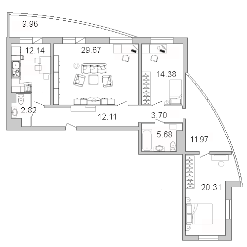Продажа 3-комнатной квартиры 113.5 м2, 17/30 этаж, ЖК «Лондон парк» - план-схема