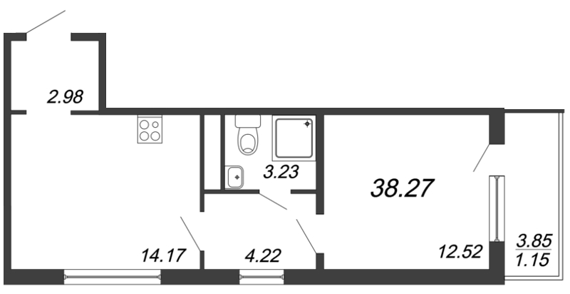 Продажа 1-комнатной квартиры 37.2 м2, 1/16 этаж, ЖК «Новое Горелово» - план-схема