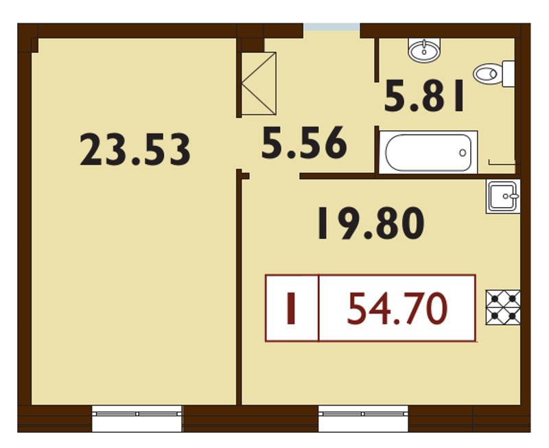 Продажа 2-комнатной (Евро) квартиры 54.4 м2, 1/9 этаж, ЖК «Neva Haus» - план-схема