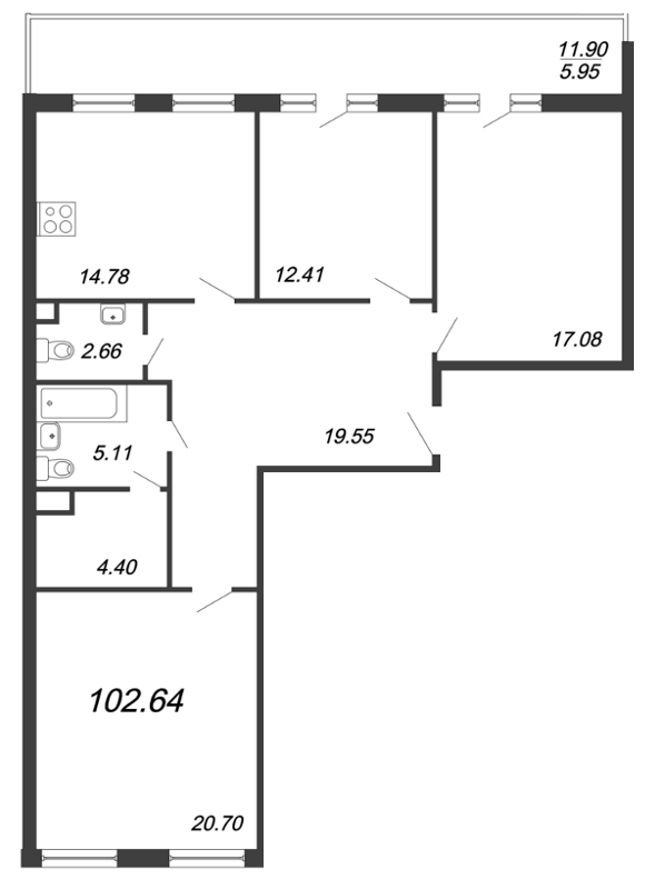 Продажа 3-комнатной квартиры 102.64 м2, 4/12 этаж, ЖК «Ariosto» - план-схема