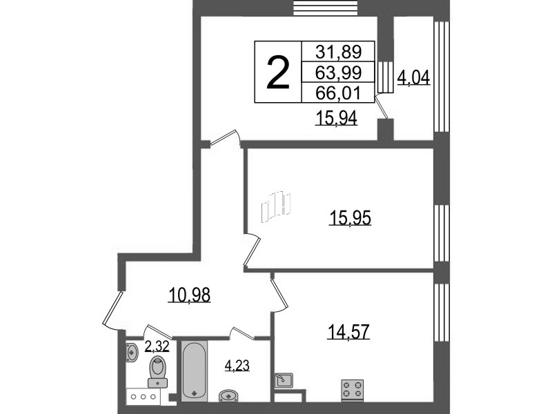 Продажа 2-комнатной квартиры 65.3 м2, 5/9 этаж, ЖК «TESORO» - план-схема