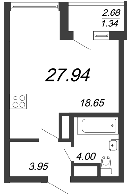 Продажа квартиры-студии 28.5 м2, 12/18 этаж, ЖК «Колумб» - план-схема