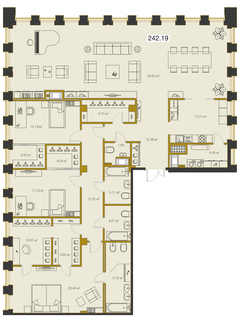 Продажа 4-комнатной (Евро) квартиры 248 м2, 19/20 этаж, ЖК «Legenda Premium Институтский, 16» - план-схема