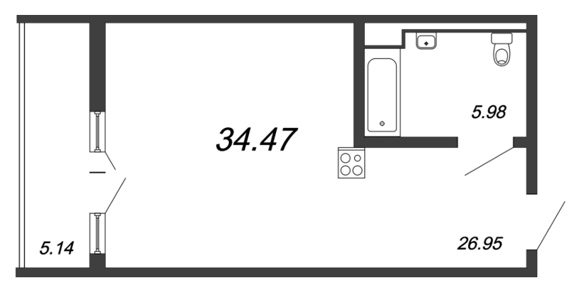Продажа квартиры-студии 35.46 м2, 6/18 этаж, ЖК «Valo» - план-схема