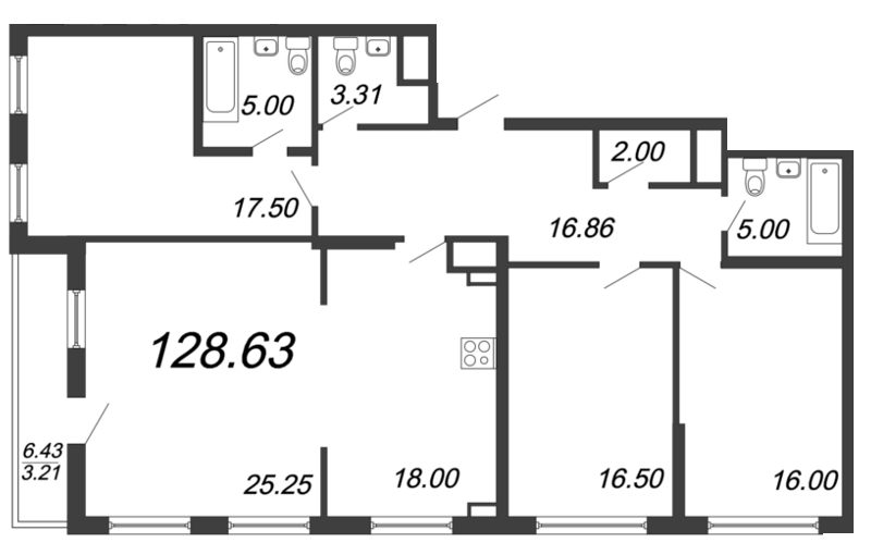 Продажа 4-комнатной квартиры 128.4 м2, 6/18 этаж, ЖК «Колумб» - план-схема