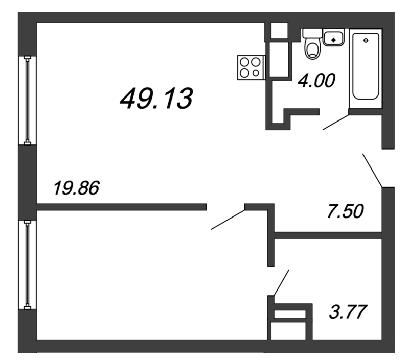 Продажа 2-комнатной (Евро) квартиры 49.13 м2, 29/29 этаж, ЖК «In2it» - план-схема